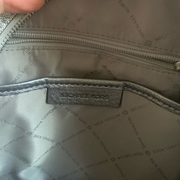 Michael Kors Silver‎ shimmer Monogram Backpack shiny zipper leather compartments main image 10